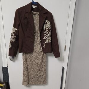 R&M Richards Brown Jacket with Champagne Lace Accents